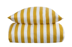 Stribet sengetøj - 140x220 cm - Blødt bomuldssatin - Nordic Stripe - Gult og hvidt sengesæt