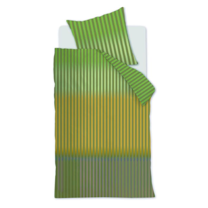 Stribet sengetøj 140x200 cm - Grønt sengesæt i 100% ranforce bomuld - Jonah Beddinghouse sengelinned