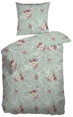 Blomstret sengetøj - 140x220 cm - Jonna mint grønt sengesæt - 100% Bomuldssatin - Night and Day sengetøj