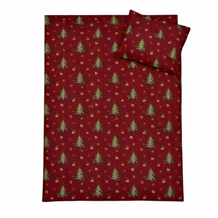 Julesengetøj - 100% bomuld - Babysengetøj 70x100 cm - Rødt med julemus som pynter op til jul