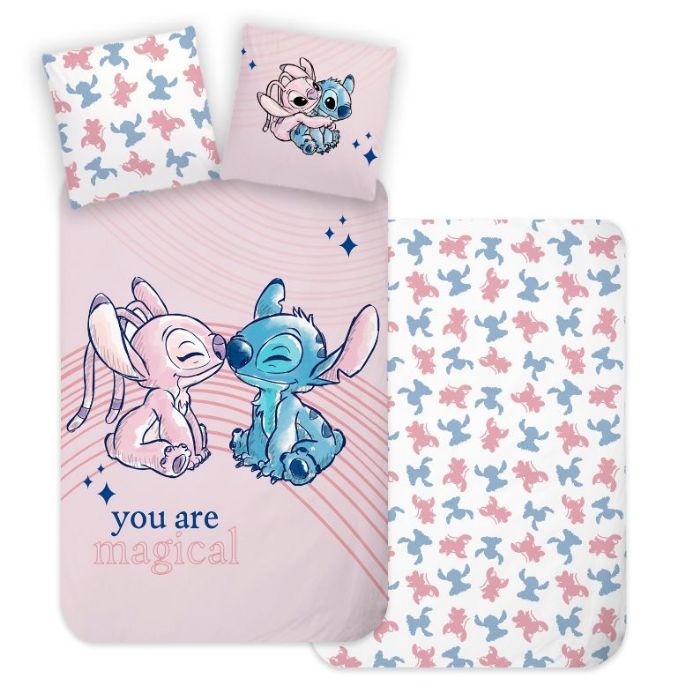 Stitch sengetøj - Sengesæt med Stitch og Angel - Vendbart motiv - 100% bomulds sengelinned