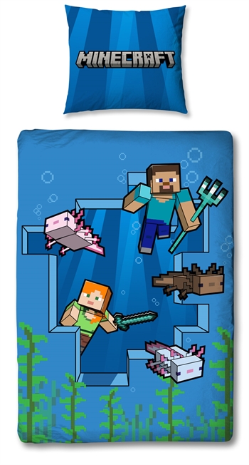 Minecraft sengetøj - 150x210 cm - Alex og Steve - Sengesæt med 2 i 1 design - 100% bomuld 