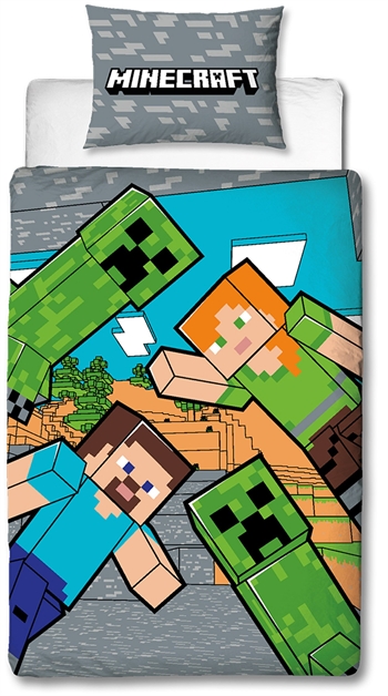 Minecraft sengetøj - 140x200 cm - Creeper - Dynebetræk med 2 i 1 design - 100% bomulds sengetøj