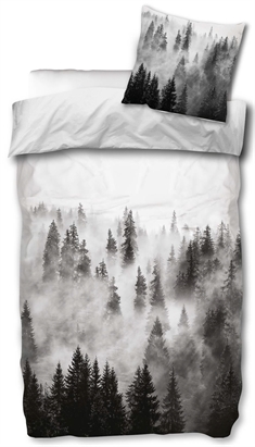 Sengetøj 140x200 cm - Sengetøj med træ landskab - 100% bomuld - Sort og hvidt sengesæt