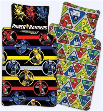 Power Rangers sengetøj 100x140 cm - Power Rangers junior sengetøj  - 2 i 1 design - 100% bomuld  