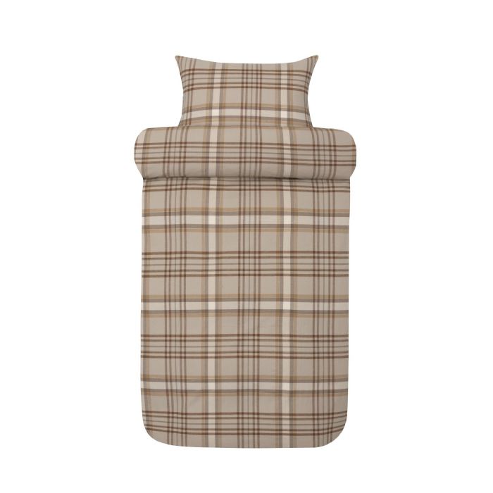 Flonel sengetøj 140x200 cm - Beige ternet sengesæt - 100% garnfarvet bomulds flonel - Richard Høie of Scandinavia sengelinned