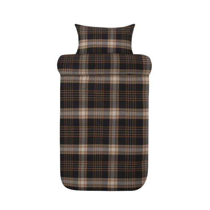 Flonel sengetøj 140x200 cm - Brunligt ternet sengesæt - 100% garnfarvet bomulds flonel - Richard Høie of Scandinavia sengelinned