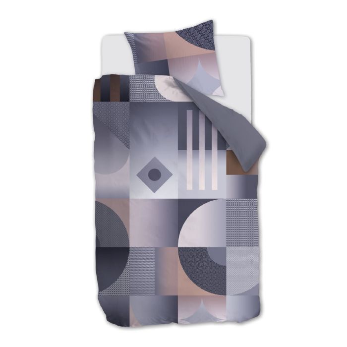 Mønstret økologisk sengetøj 140x220 cm - Vendbart sengesæt i 100% økologisk bomuldssatin - Robbinson Grey - Beddinghouse sengelinned