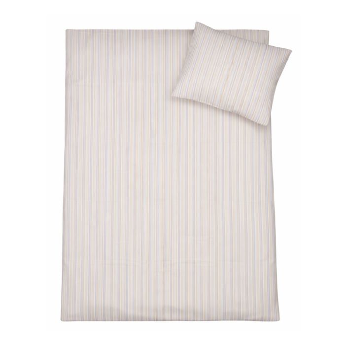 Stribet sengetøj - 100% bomuld - Babysengetøj 70x100 cm - Beige med lilla striber
