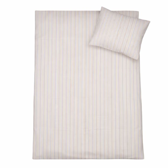 Stribet sengetøj - 100% bomuld - Junior sengetøj 100x140 cm - Beige med lilla striber