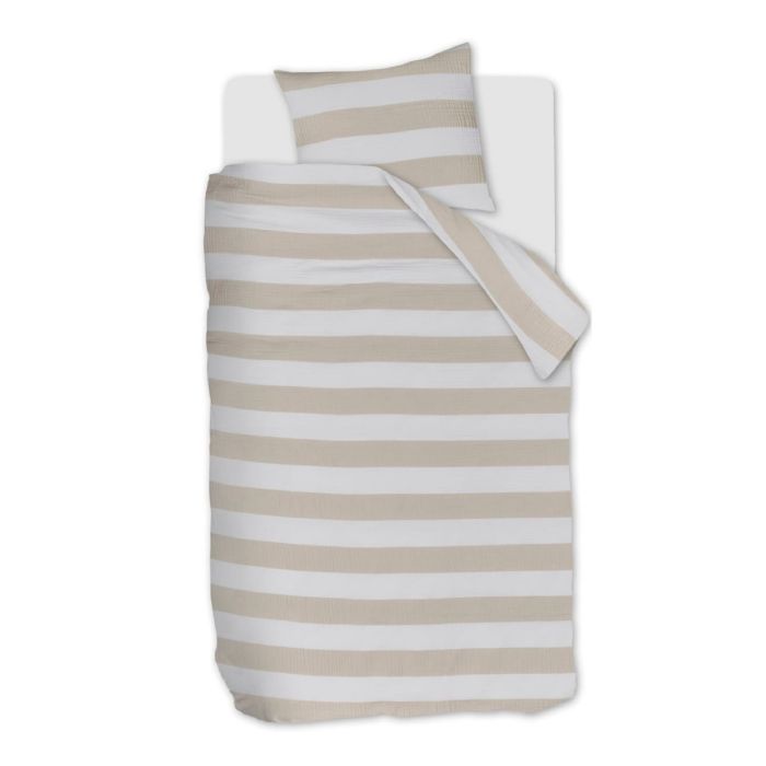 Stribet sengetøj 140x220 cm - Sengesæt i 100% blød musselin bomuld - Striped Sand - Riviéra Maison sengelinned