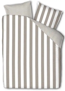 Stribet sengetøj - 140x200 cm - Everline Beige og hvidt sengesæt  - 2 i 1 design - 100% Bomuldssatin sengetøj