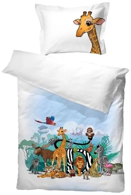Hvidt sengetøj 140x200 cm - Dyreparken - 100% Bomuld - Sengetøj med dyr - Turiform sengetøj