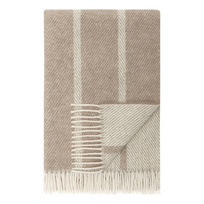 Uldplaid 120x180 cm - Beige plaid med striber - 100% ny ren uld - Istinden Høie of Scandinavia uldtæppe