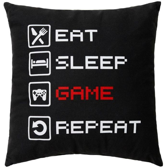 Pyntepude til børn - 40x40 cm - Eat, sleep, game, repeat - 100% Bomuld - Borg Living